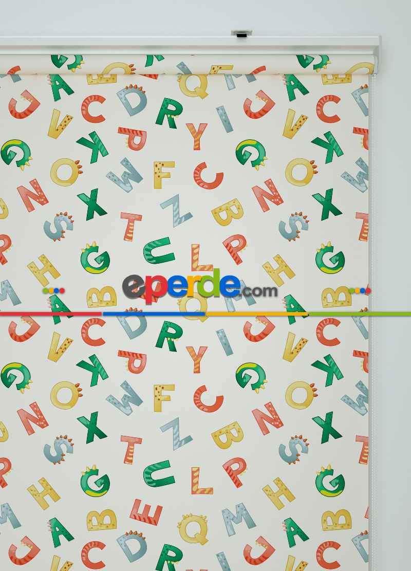 Renkli Harfler Desenli Baskılı Stor Perde Yeşil-kırmızı-sarı