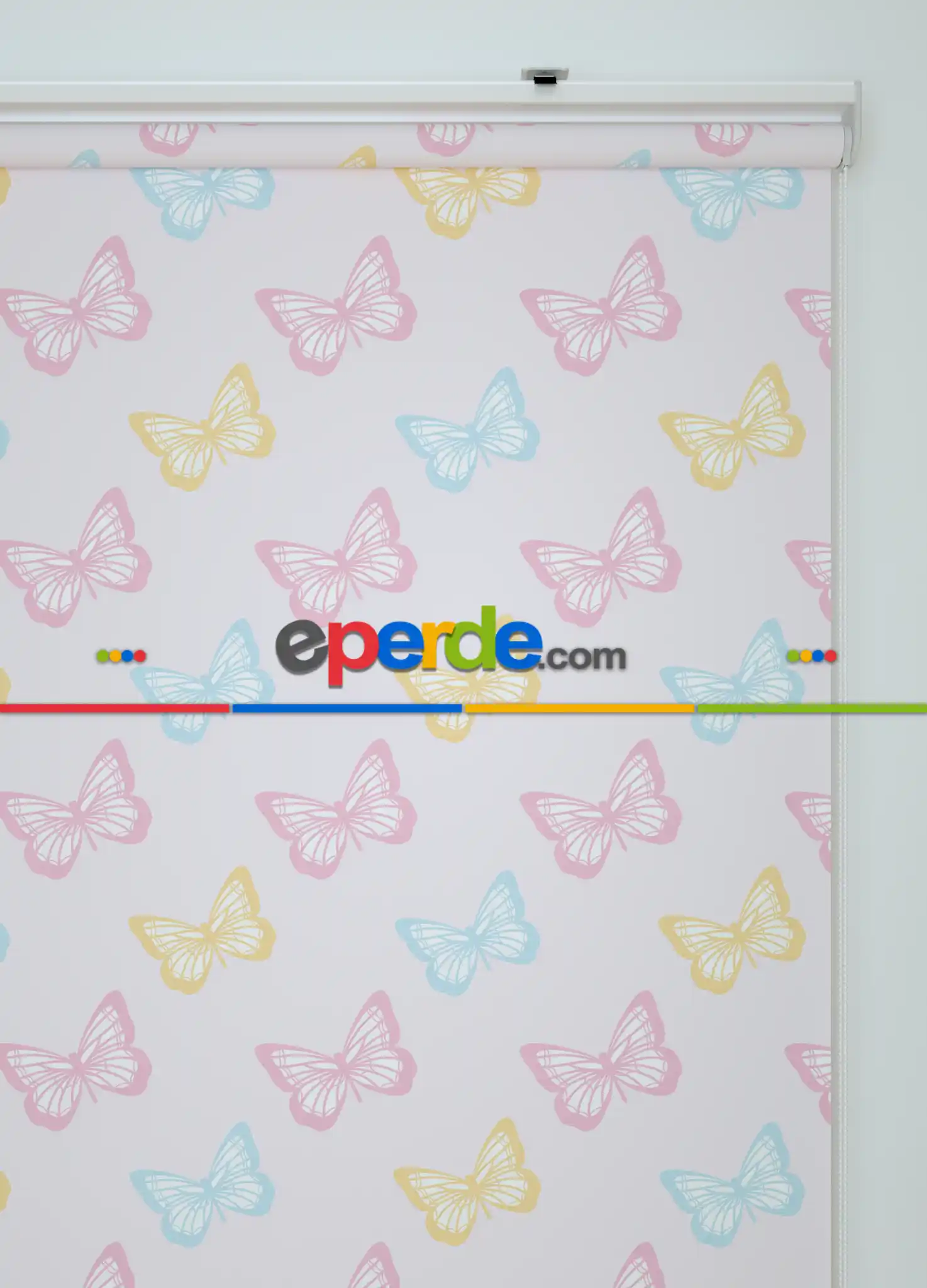 Pembe Kelebek Desenli Baskılı Stor Perde