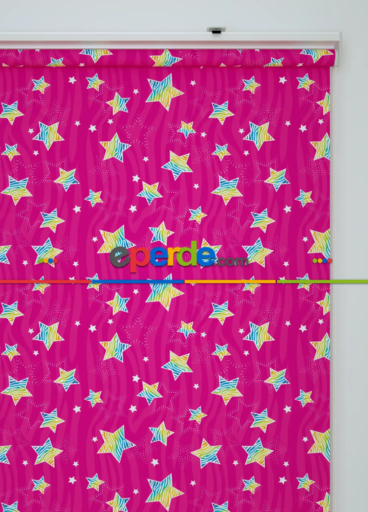 Fuşya Yıldız Desenli Baskılı Stor Perde