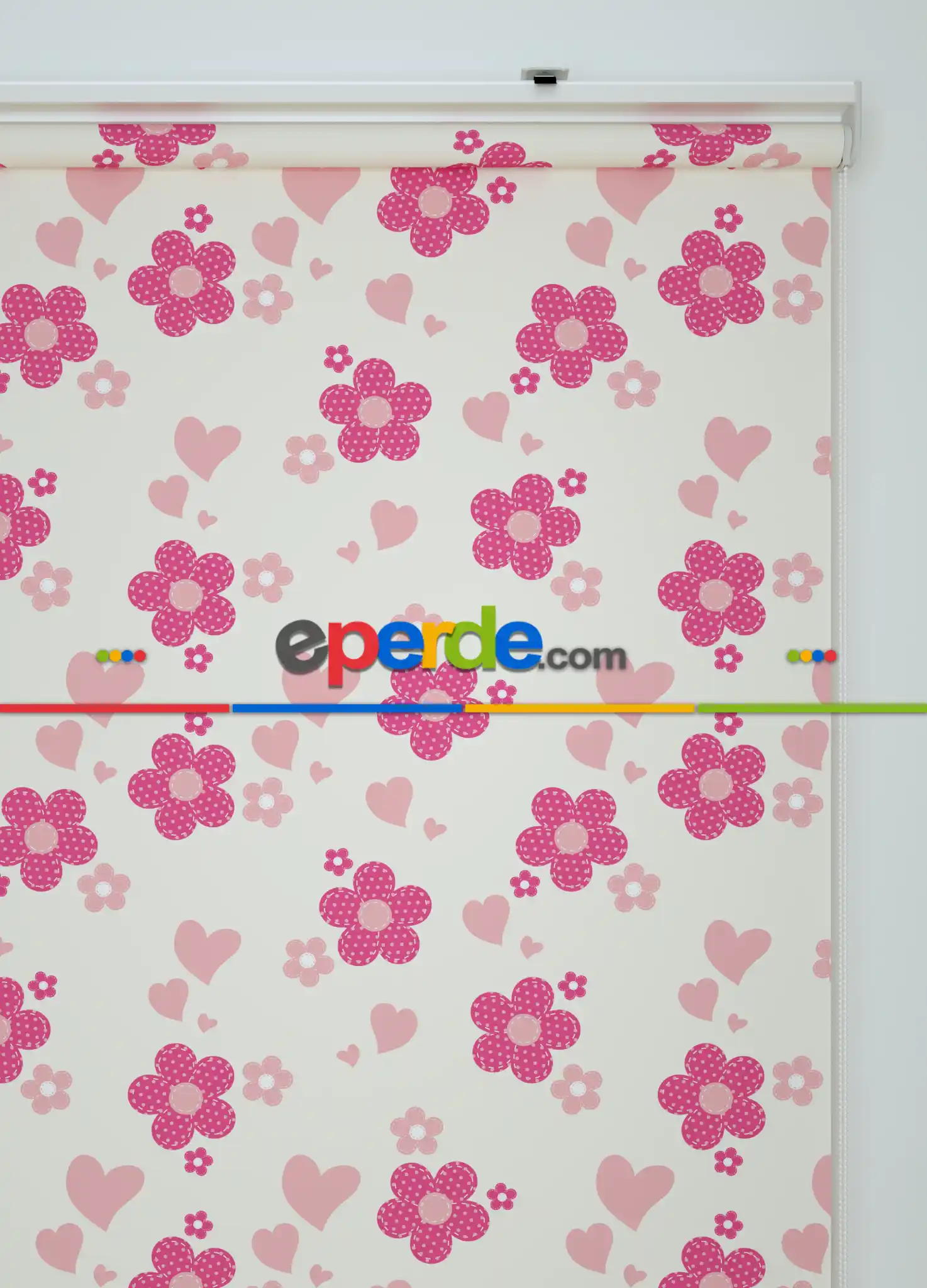 Pembe Çiçek Desenli Baskılı Stor Perde