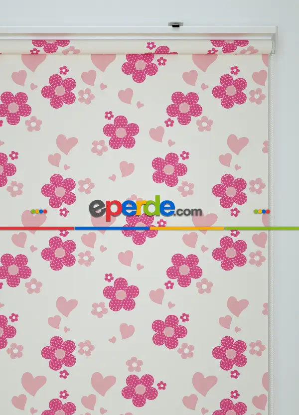 Pembe Çiçek Desenli Baskılı Stor Perde