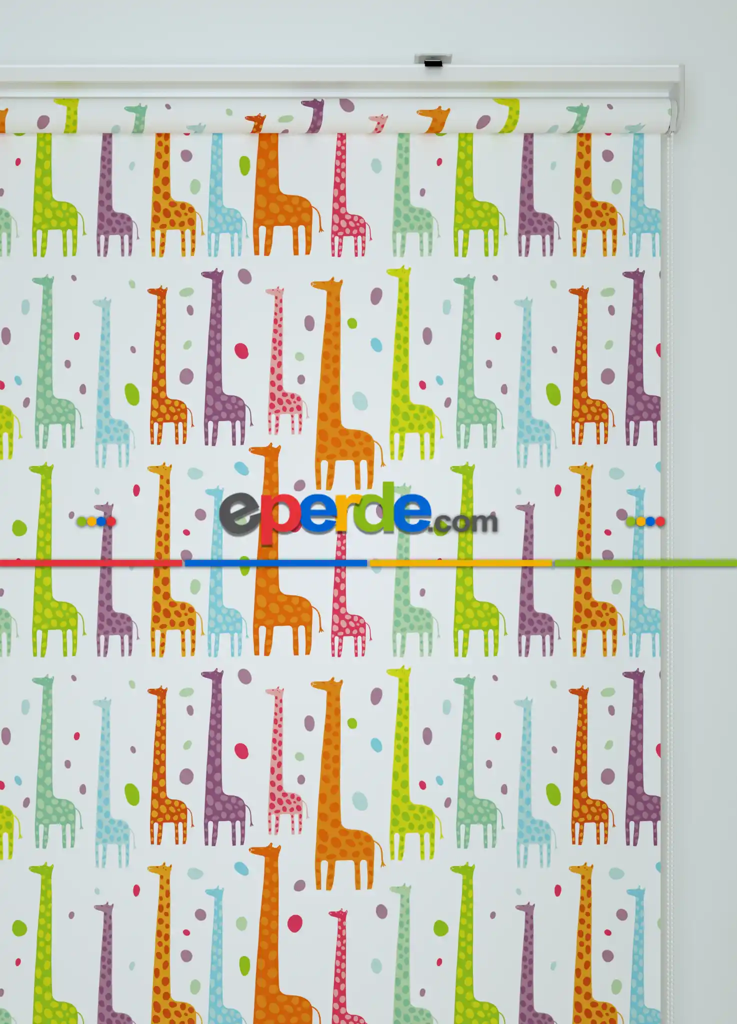 Renkli Zürafalar Desenli Baskılı Stor Perde Turuncu-yeşil-mavi