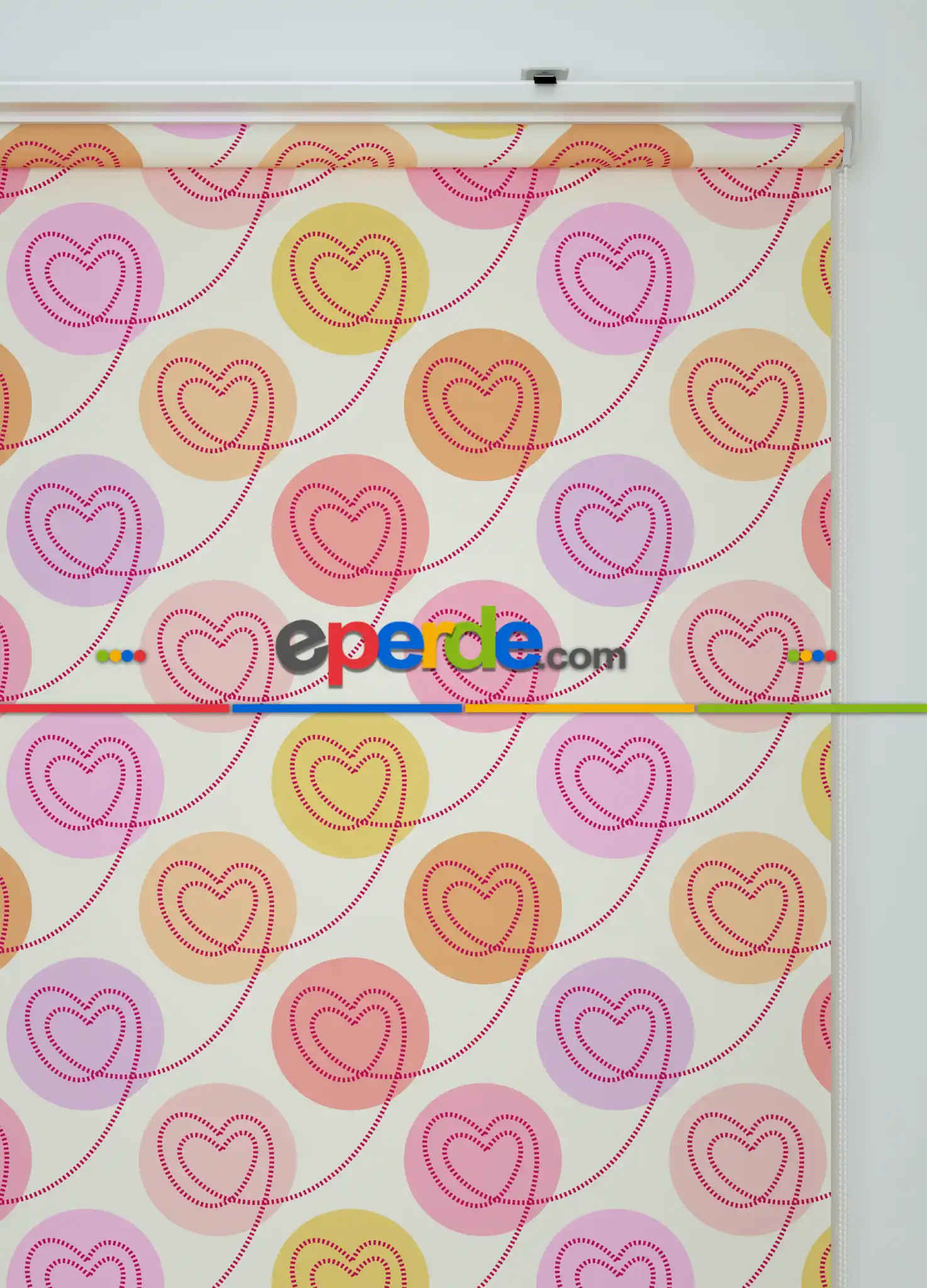 Pembe Kalp Desenli Baskılı Stor Perde Pembe-lila