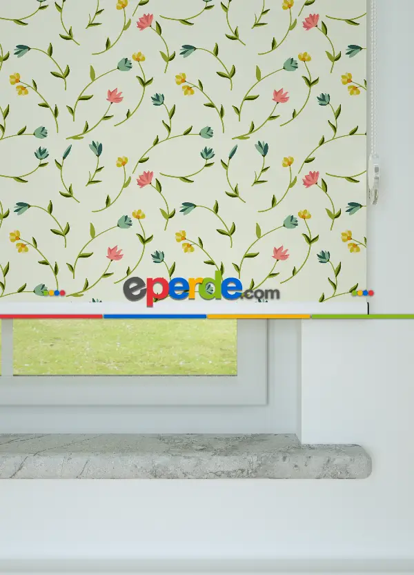 Bahar Dalı Desenli Baskılı Stor Perde