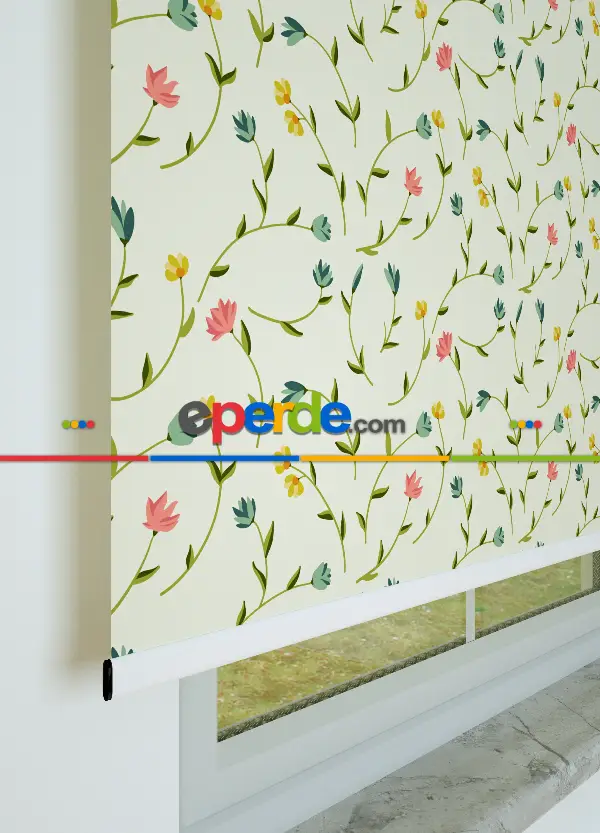 Bahar Dalı Desenli Baskılı Stor Perde