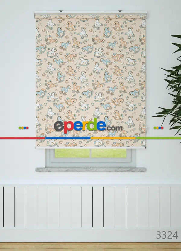 Sevimli Tahta At Desenli Baskılı Stor Perde