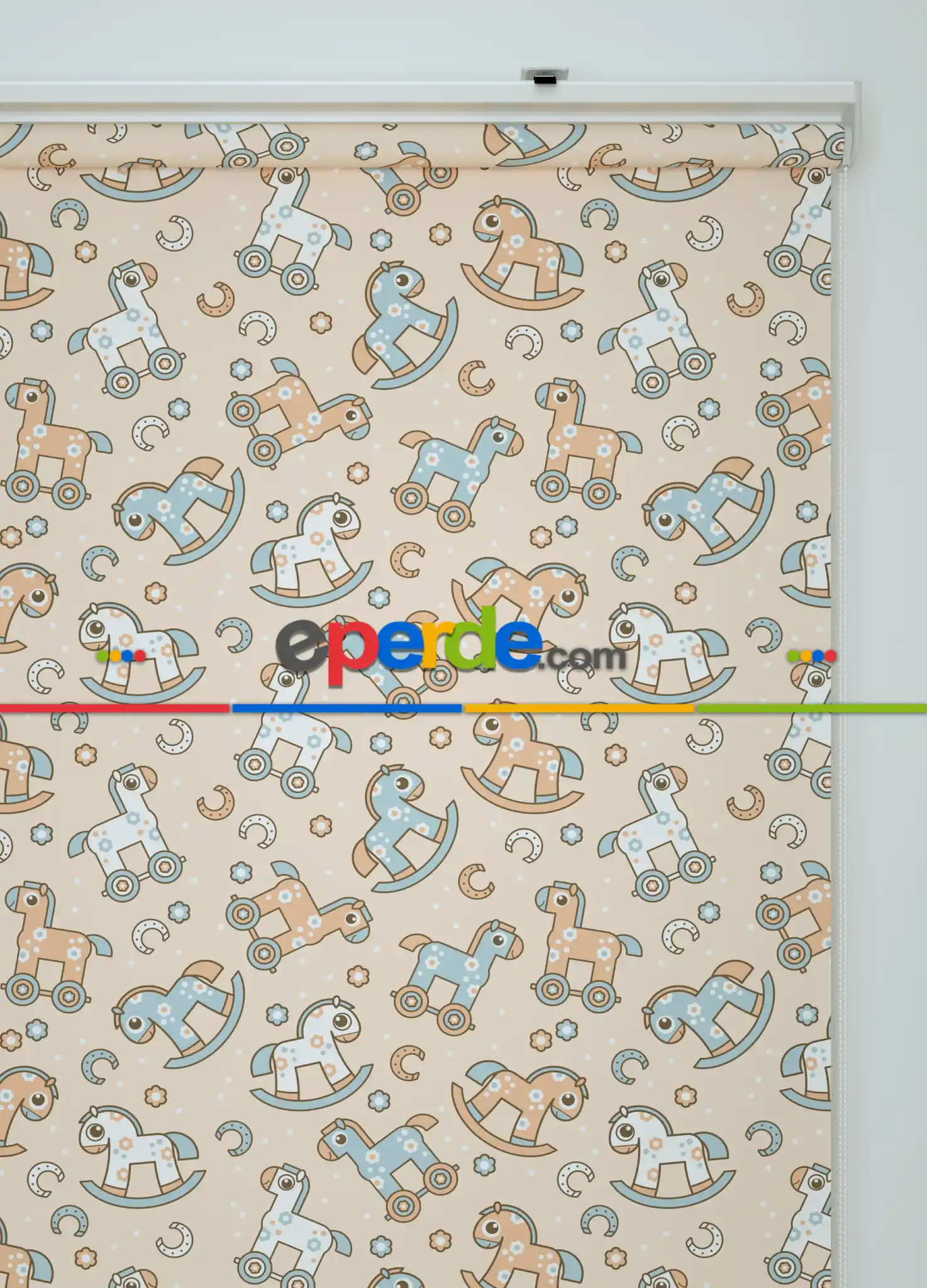 Sevimli Tahta At Desenli Baskılı Stor Perde