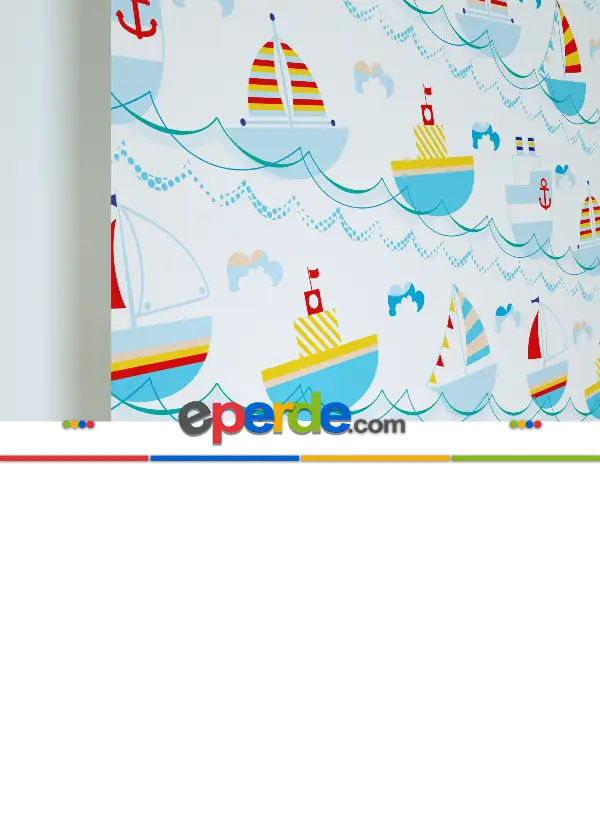 Mavi Gemi Desenli Baskılı Stor Perde