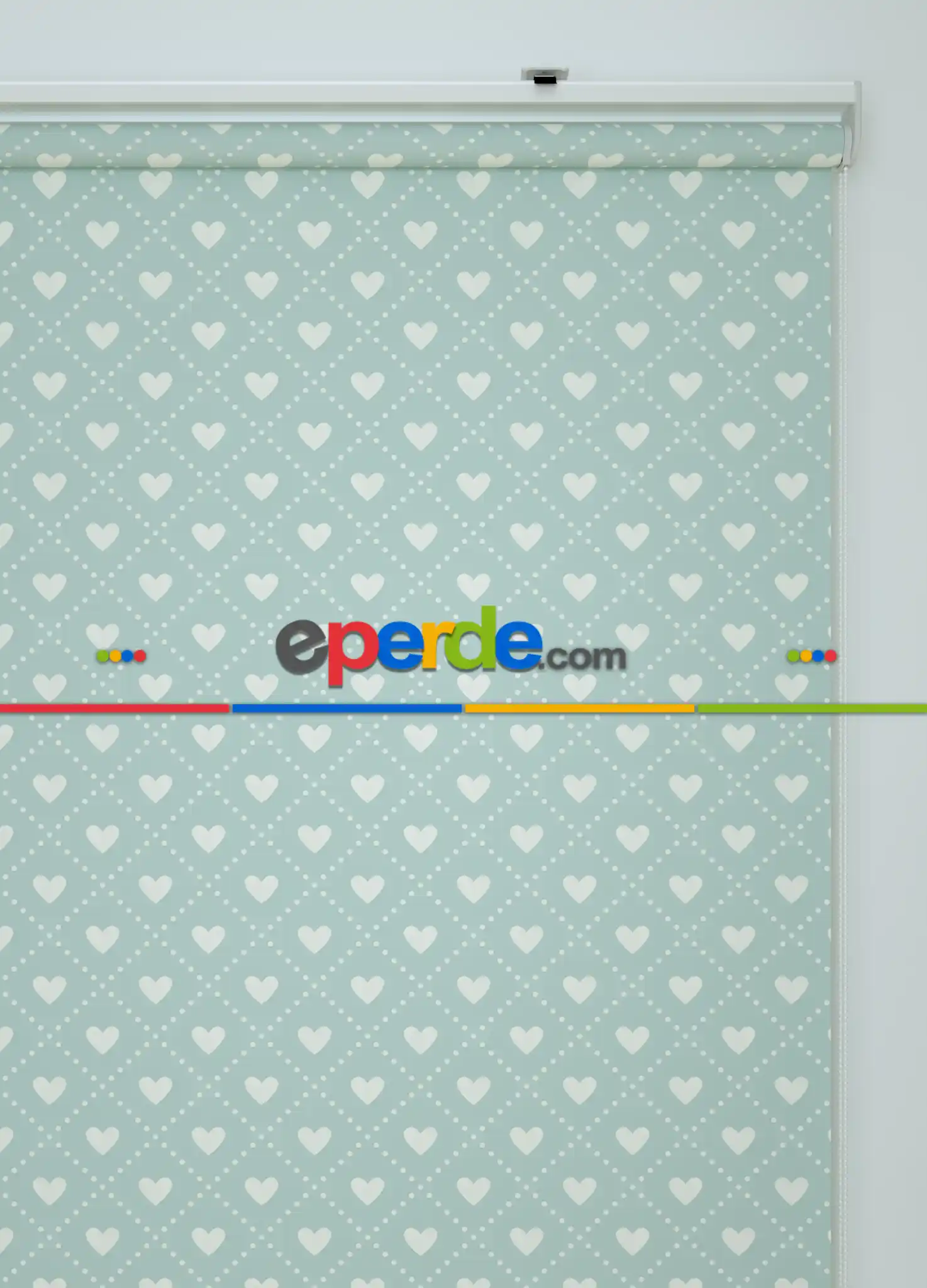 Mint Yeşili Kalp Desenli Baskılı Stor Perde