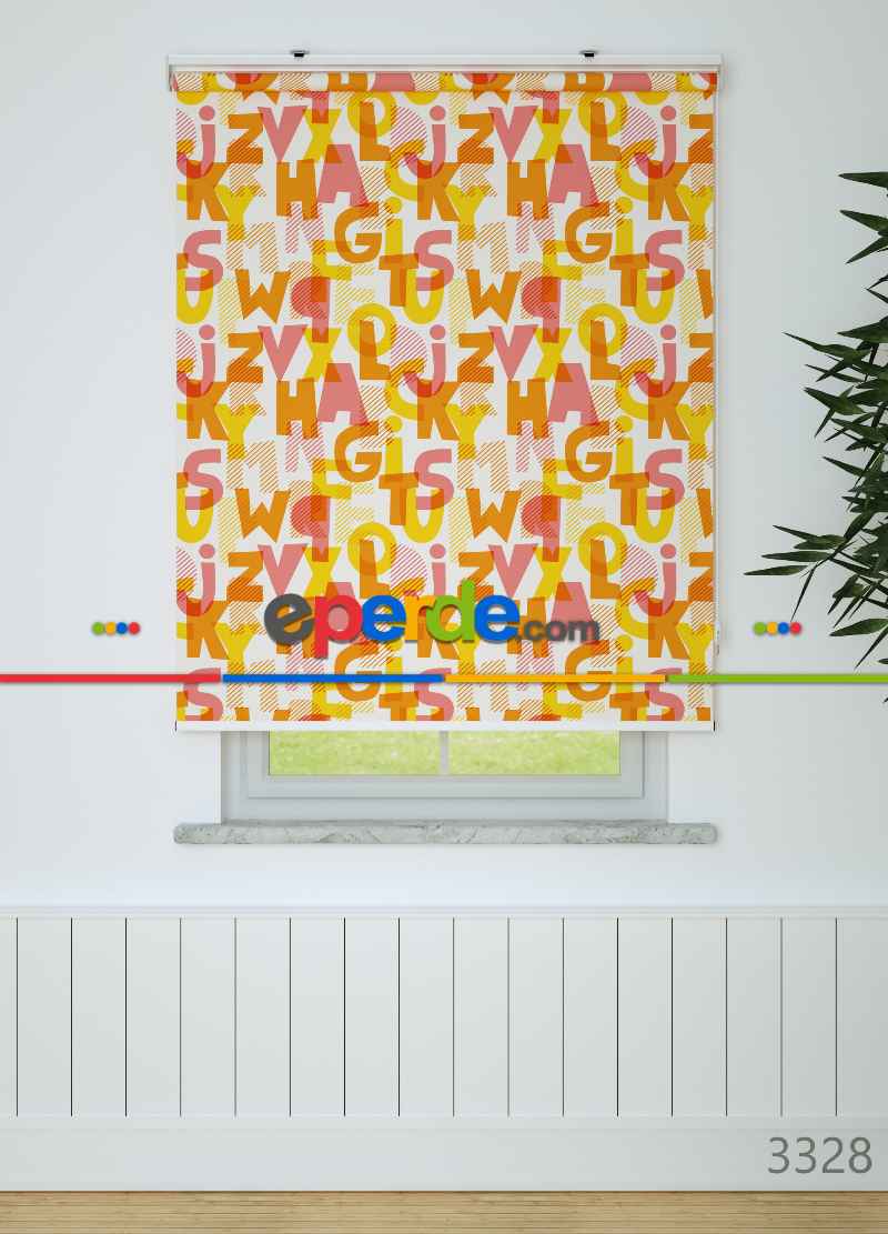 Alfabe Desenli Baskılı Stor Perde