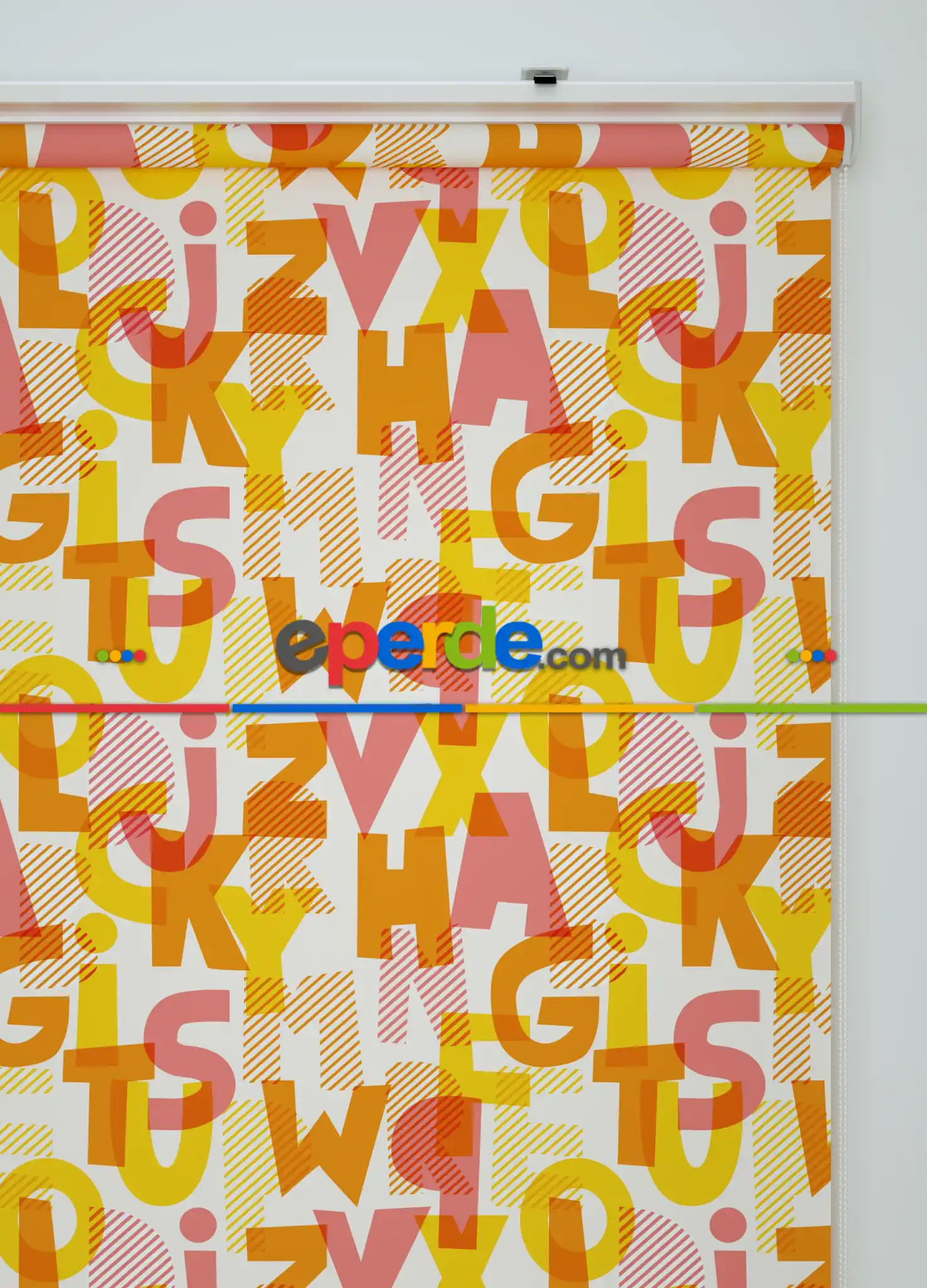 Alfabe Desenli Baskılı Stor Perde