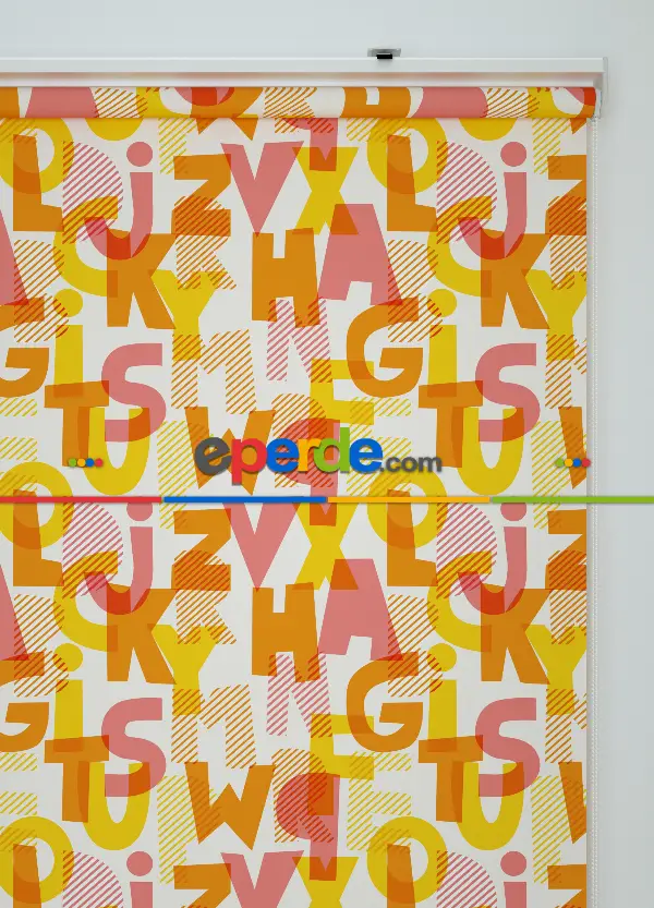 Alfabe Desenli Baskılı Stor Perde