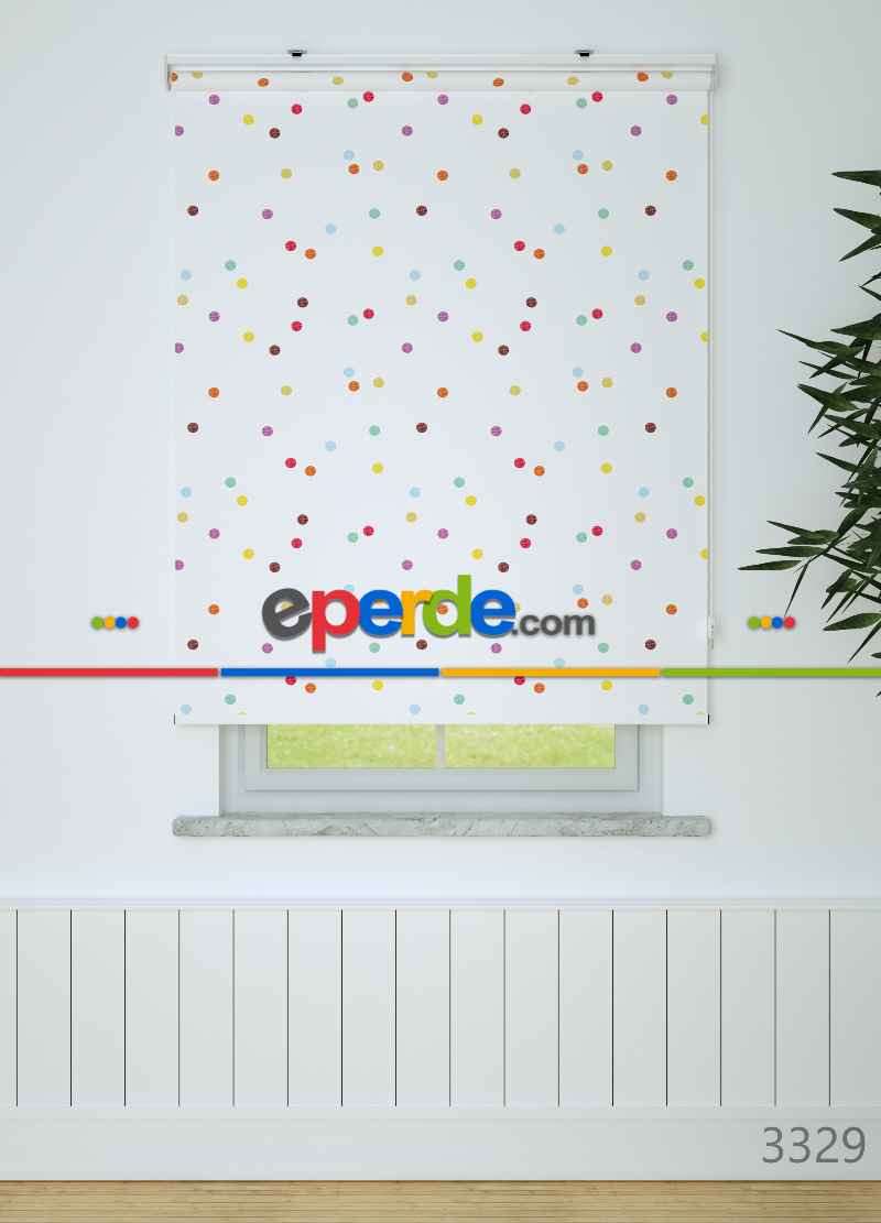 Renkli Puantiyeler Desenli Baskılı Stor Perde