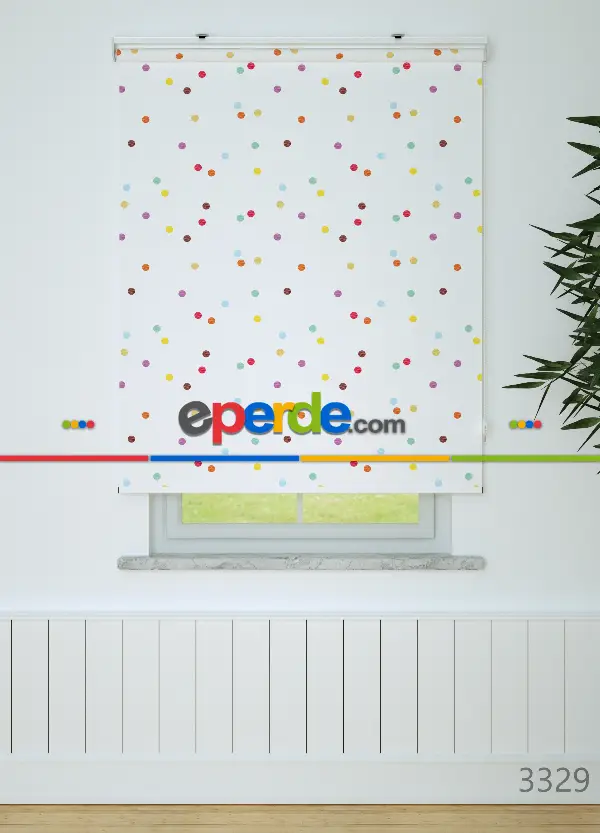 Renkli Puantiyeler Desenli Baskılı Stor Perde