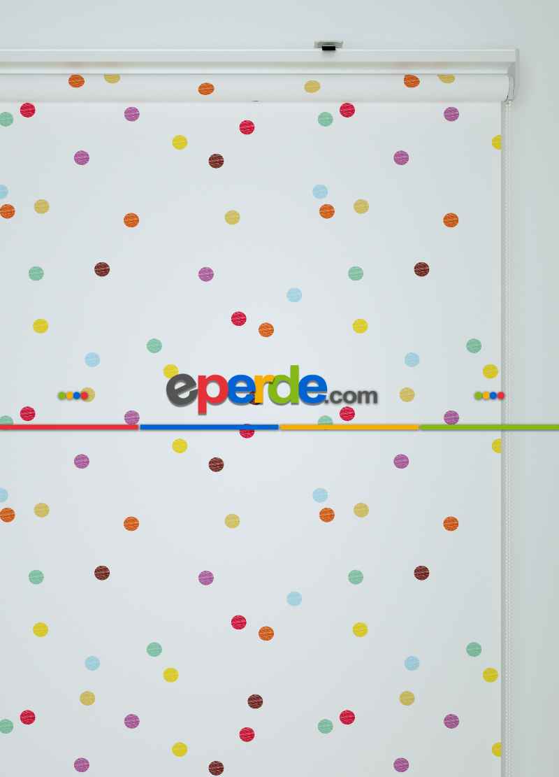 Renkli Puantiyeler Desenli Baskılı Stor Perde