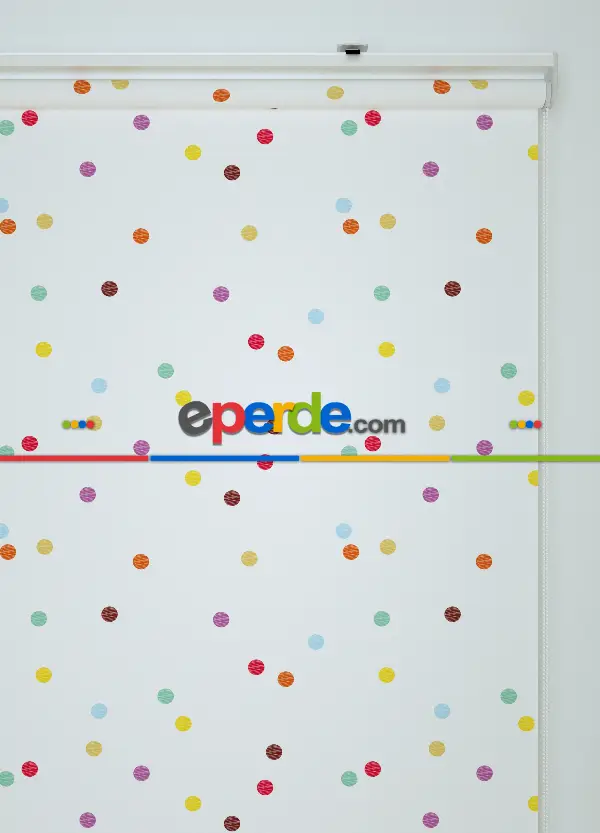 Renkli Puantiyeler Desenli Baskılı Stor Perde