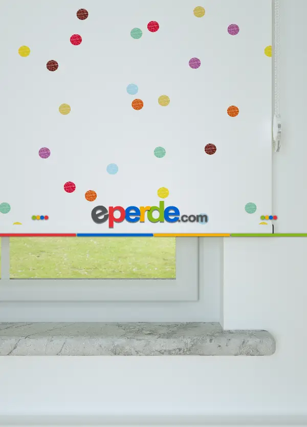 Renkli Puantiyeler Desenli Baskılı Stor Perde