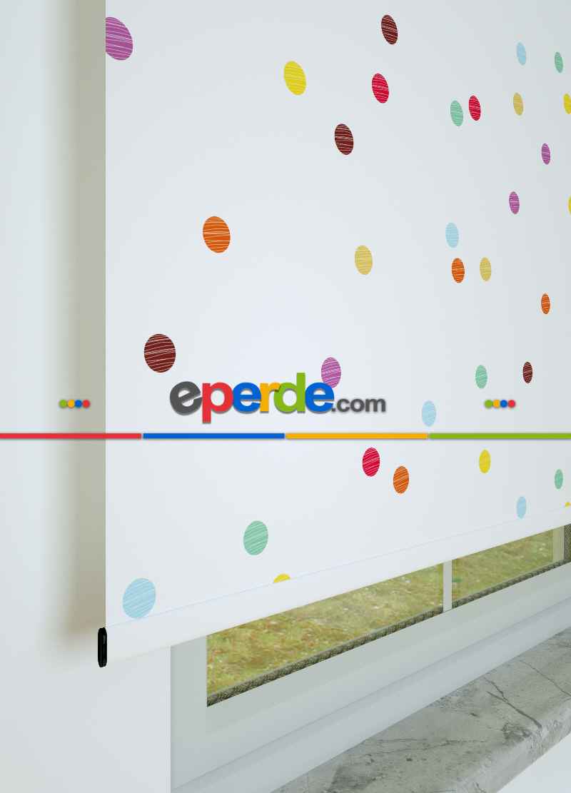 Renkli Puantiyeler Desenli Baskılı Stor Perde