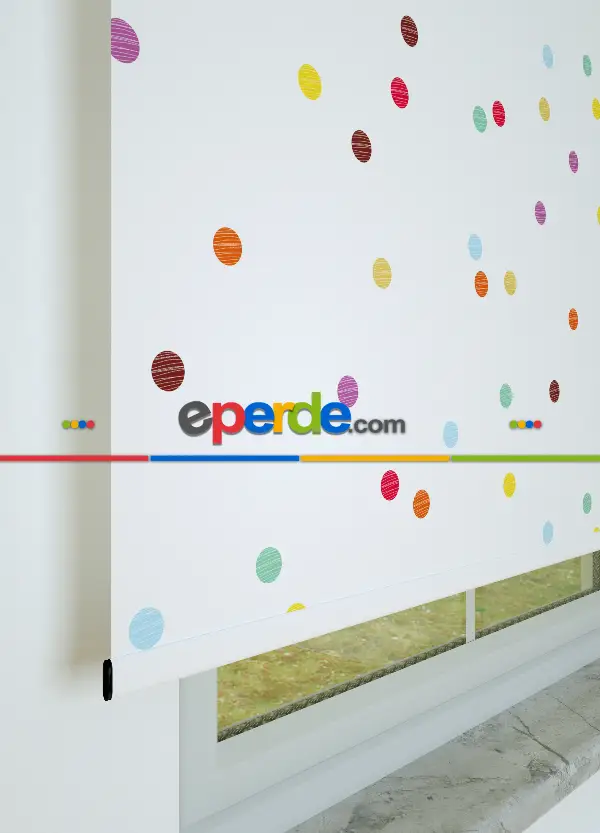 Renkli Puantiyeler Desenli Baskılı Stor Perde