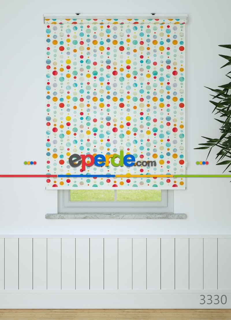 Renkli Puantiyeler Desenli Baskılı Stor Perde