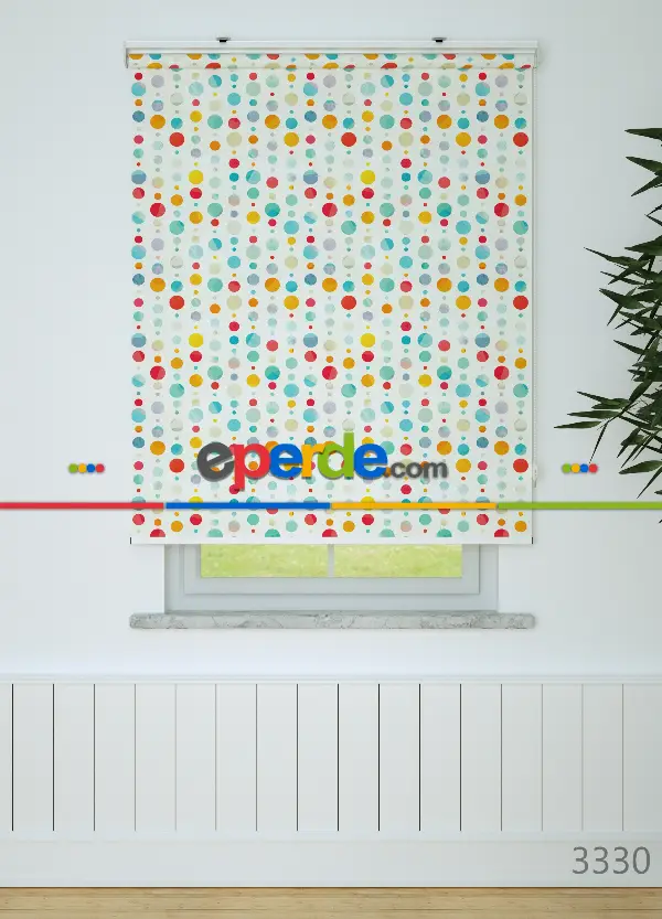 Renkli Puantiyeler Desenli Baskılı Stor Perde