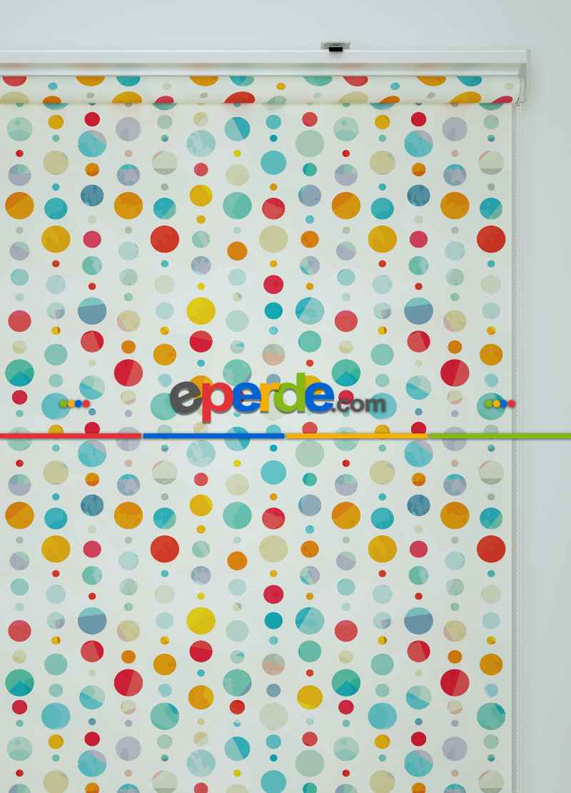 Renkli Puantiyeler Desenli Baskılı Stor Perde