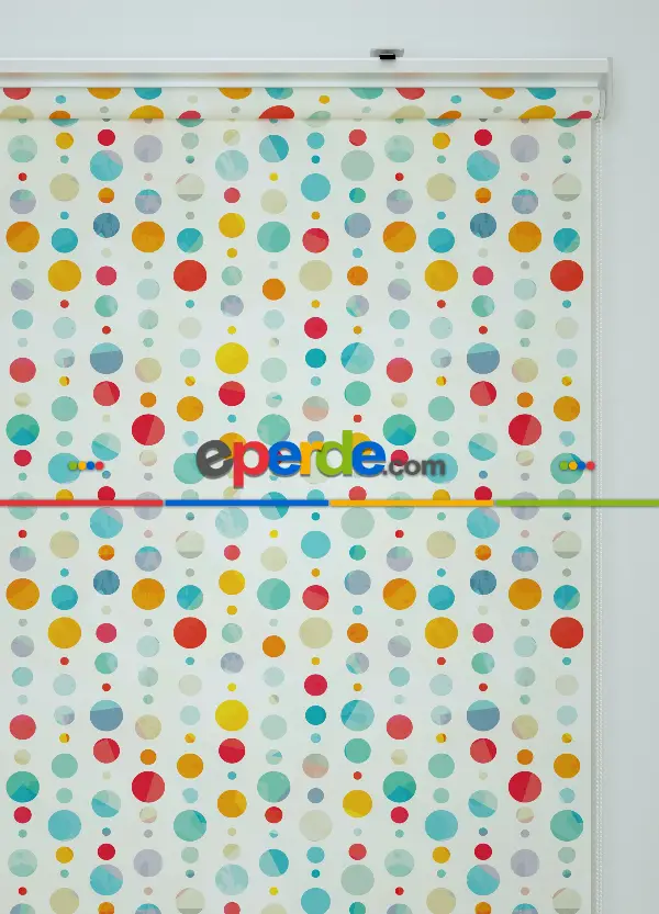 Renkli Puantiyeler Desenli Baskılı Stor Perde