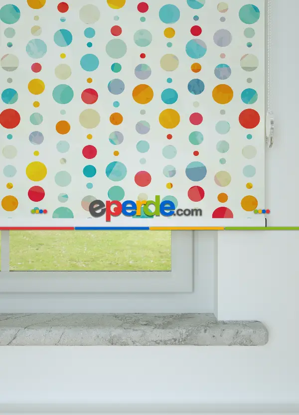 Renkli Puantiyeler Desenli Baskılı Stor Perde