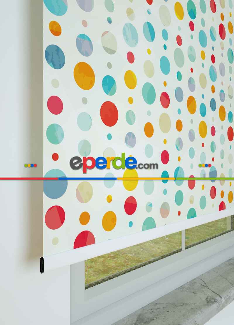 Renkli Puantiyeler Desenli Baskılı Stor Perde