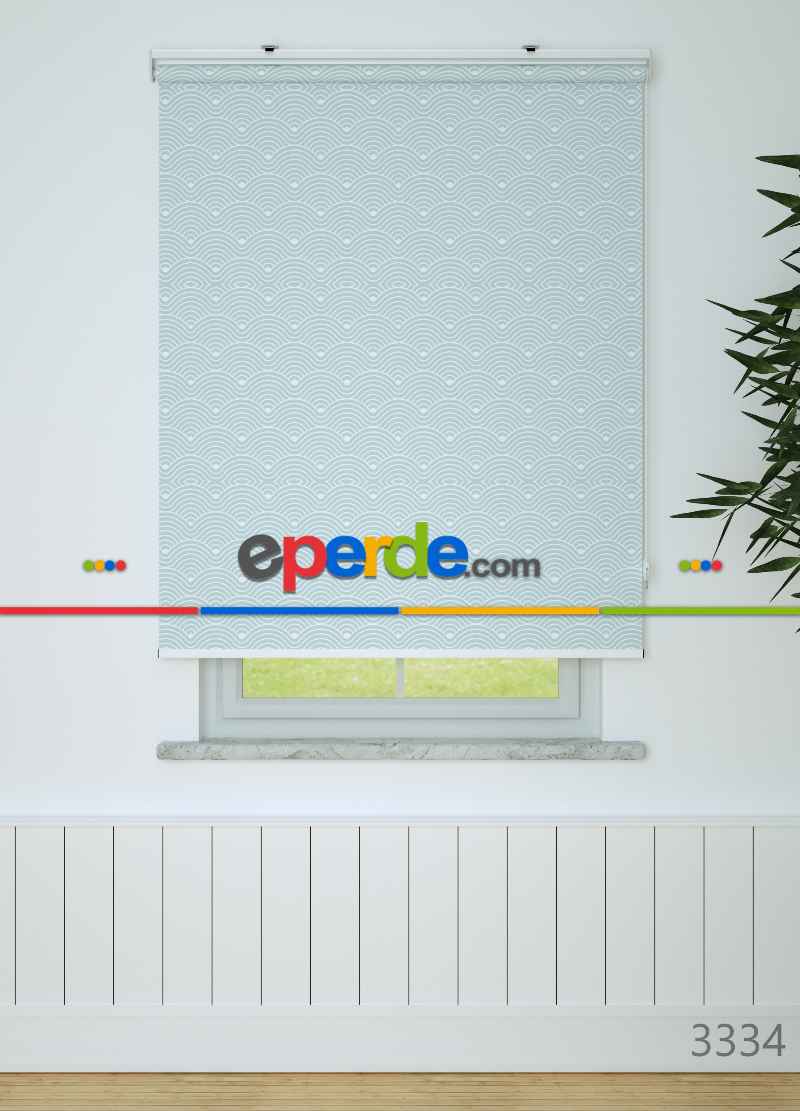 Mavi Dalga Desenli Baskılı Stor Perde