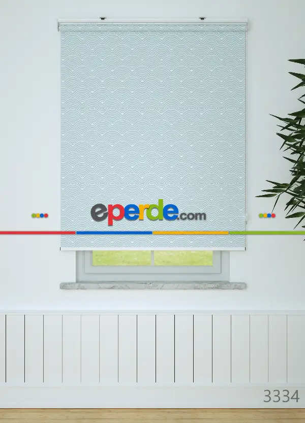 Mavi Dalga Desenli Baskılı Stor Perde