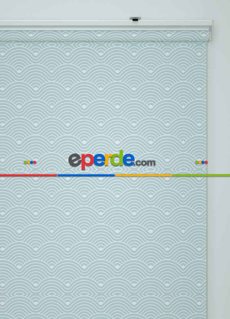 Mavi Dalga Desenli Baskılı Stor Perde