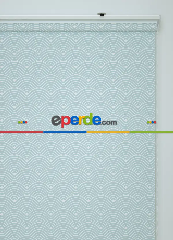 Mavi Dalga Desenli Baskılı Stor Perde