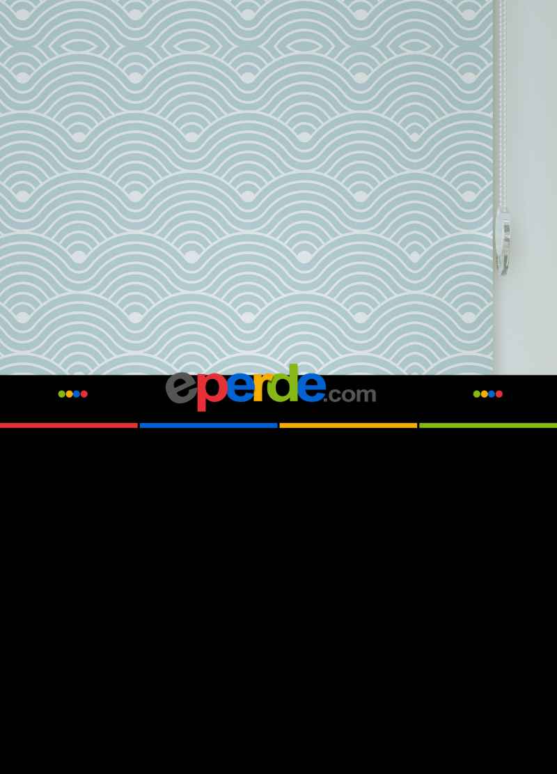 Mavi Dalga Desenli Baskılı Stor Perde