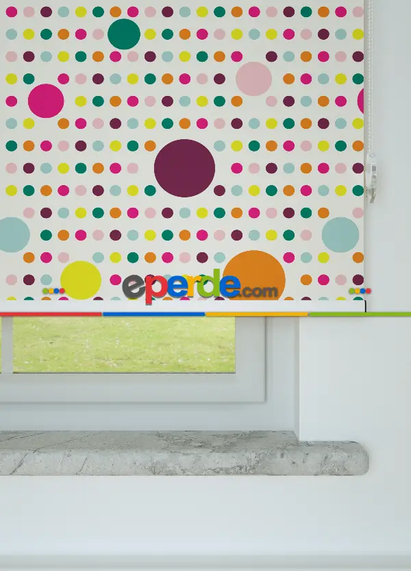 Renkli Puantiyeler Desenli Baskılı Stor Perde