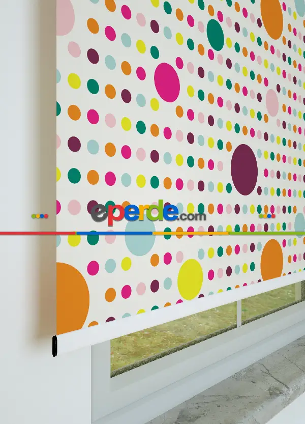 Renkli Puantiyeler Desenli Baskılı Stor Perde