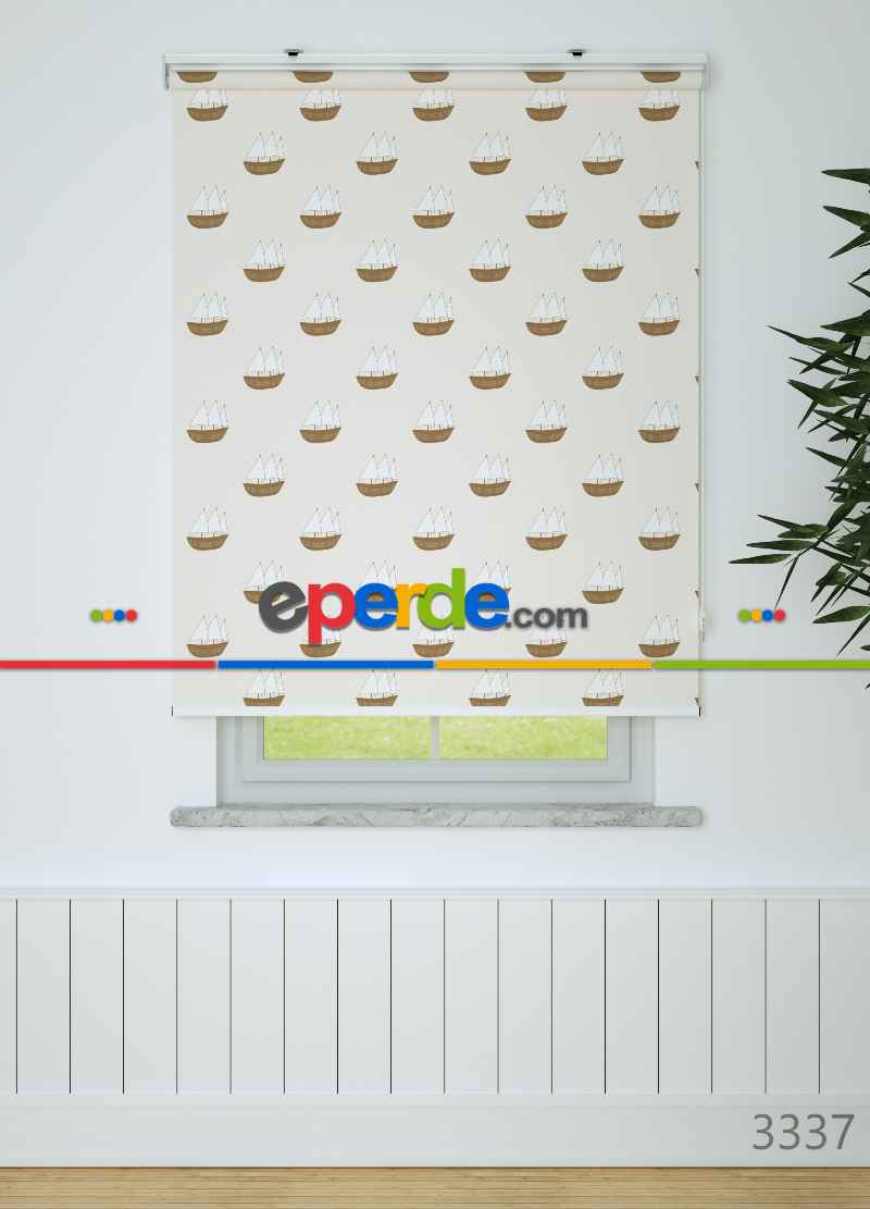 Açık Kahve Yelkenli Desenli Baskılı Stor Perde