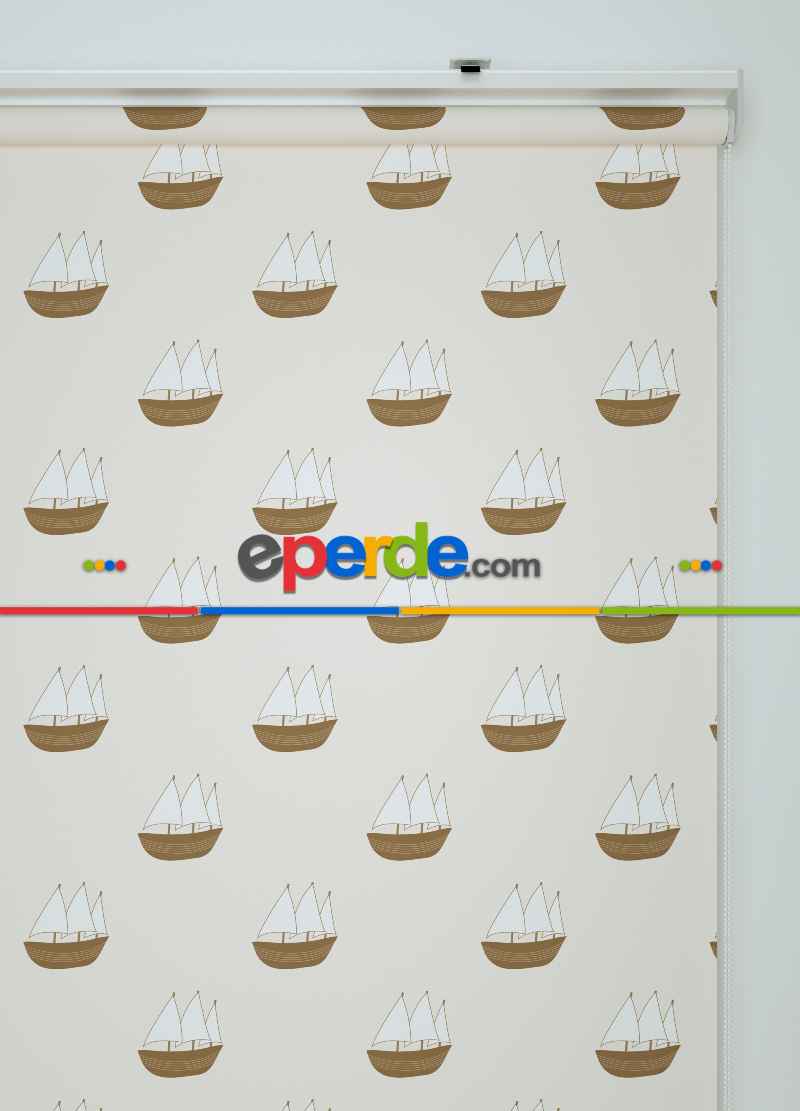 Açık Kahve Yelkenli Desenli Baskılı Stor Perde