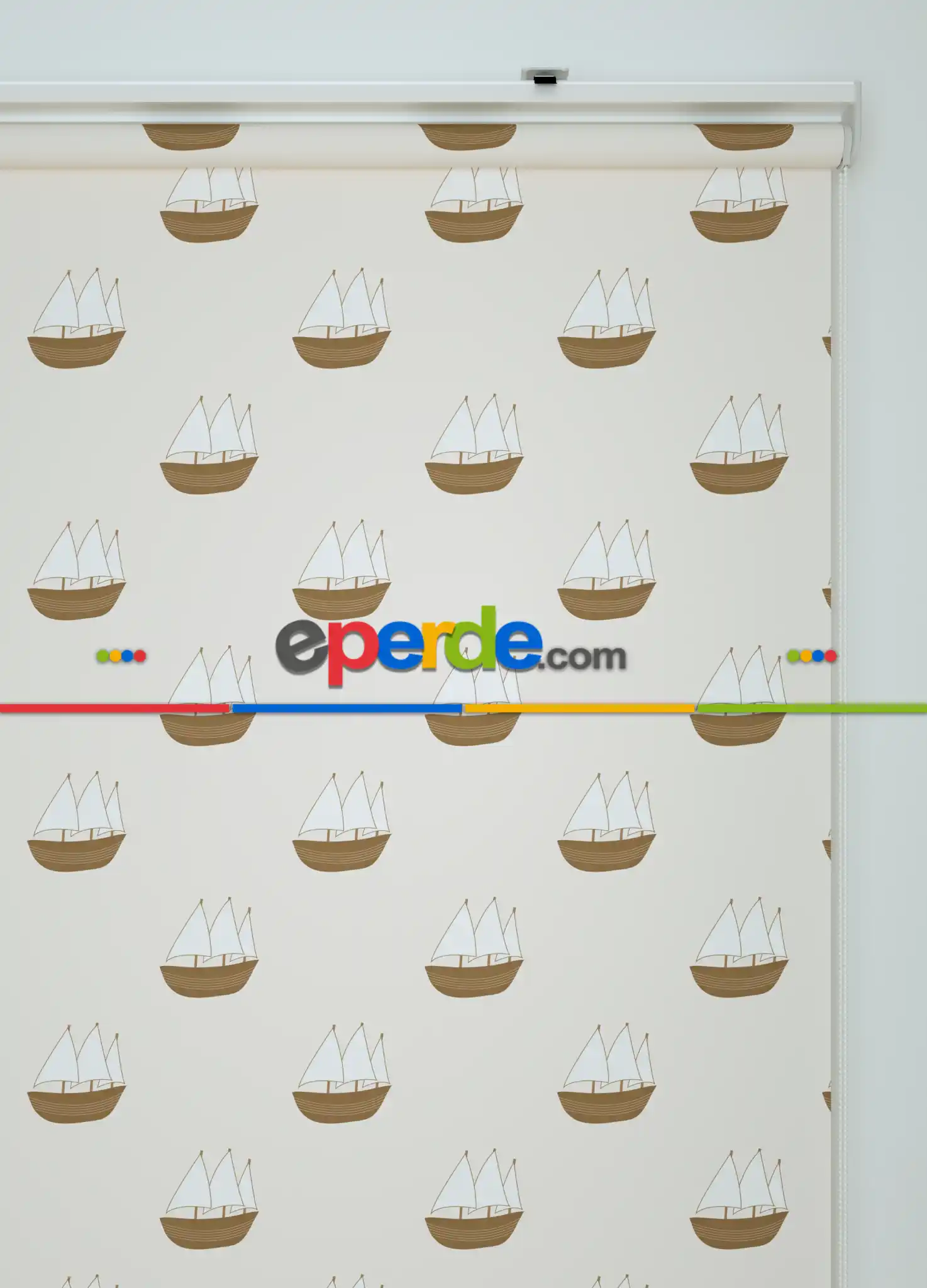 Açık Kahve Yelkenli Desenli Baskılı Stor Perde