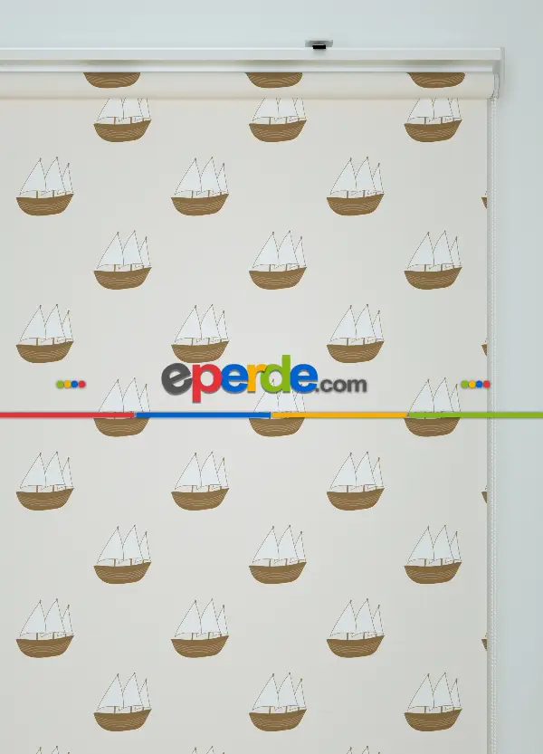 Açık Kahve Yelkenli Desenli Baskılı Stor Perde