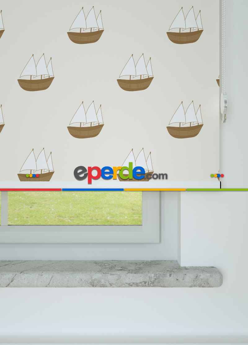 Açık Kahve Yelkenli Desenli Baskılı Stor Perde