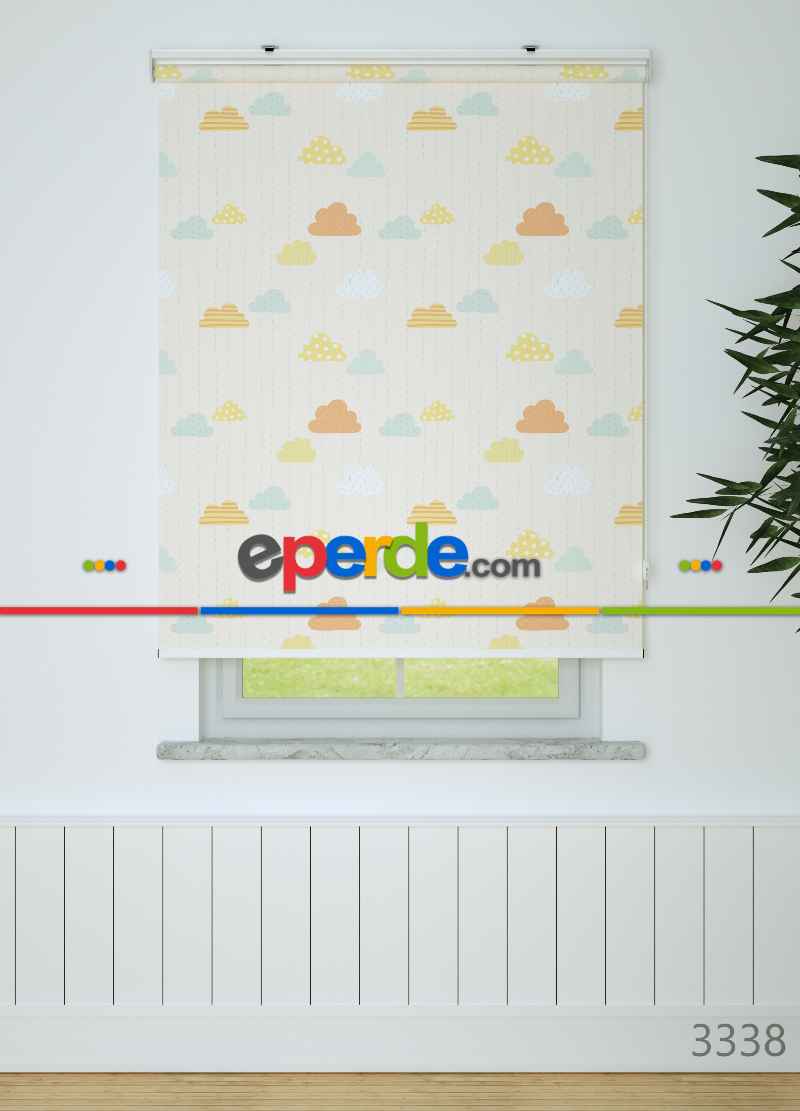 Bulut Desenli Baskılı Stor Perde