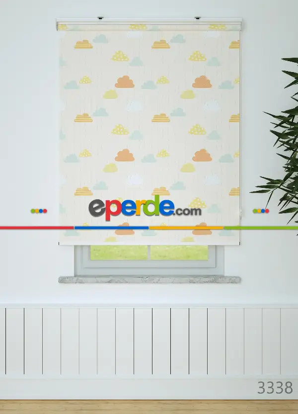 Bulut Desenli Baskılı Stor Perde