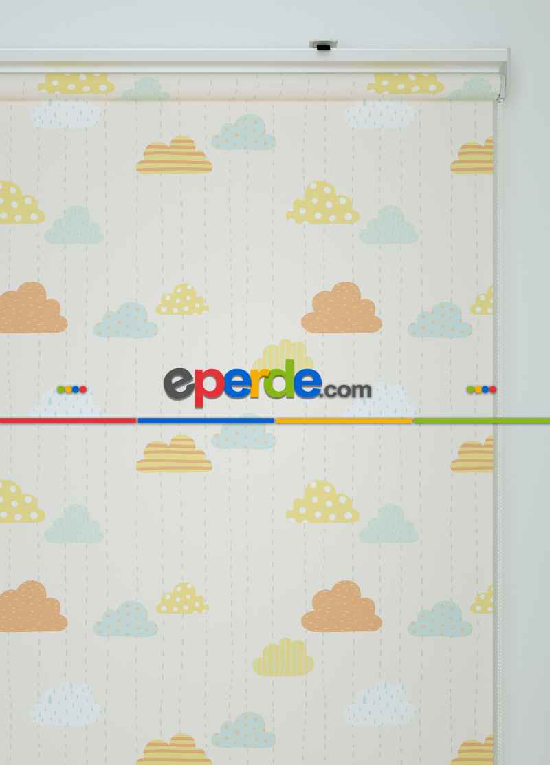 Bulut Desenli Baskılı Stor Perde