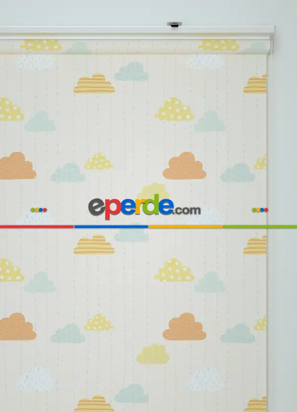 Bulut Desenli Baskılı Stor Perde