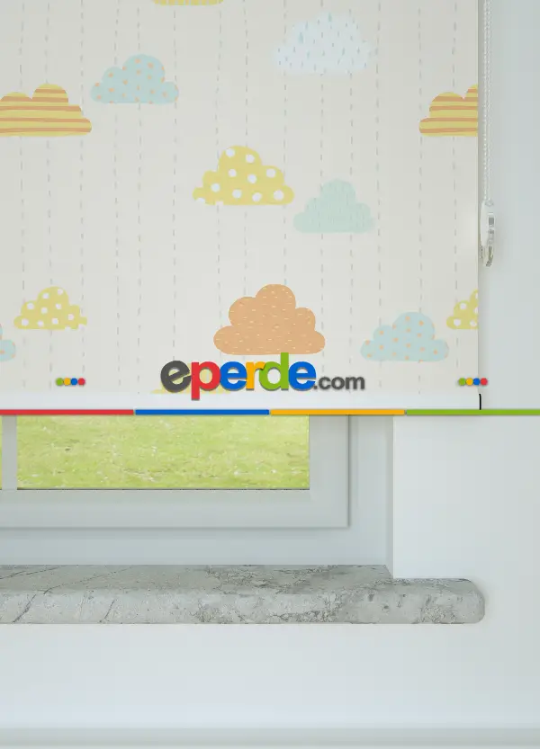 Bulut Desenli Baskılı Stor Perde