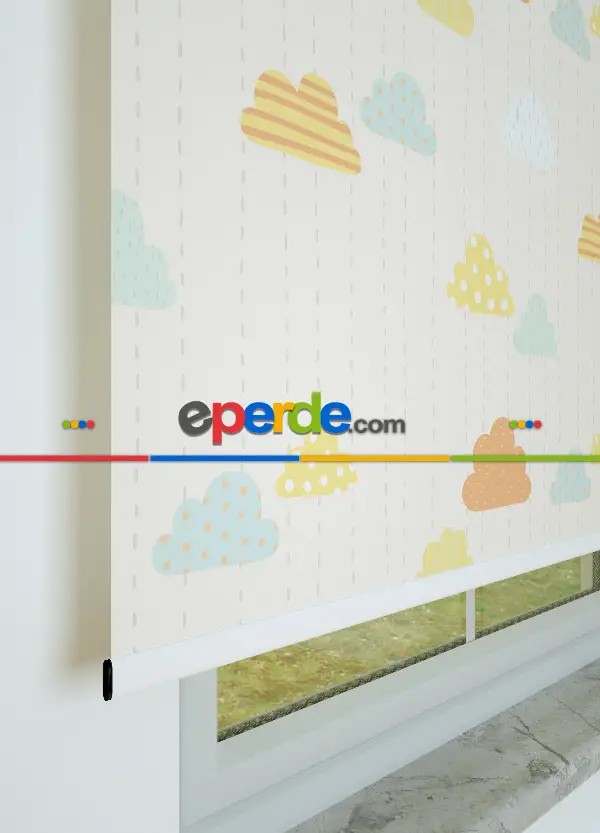 Bulut Desenli Baskılı Stor Perde