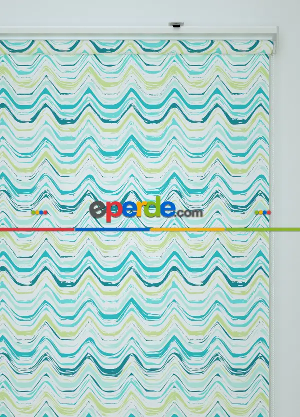 Yeşil Dalga Desenli Baskılı Stor Perde