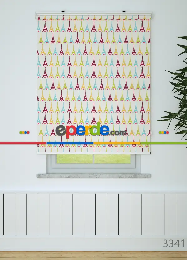 Renkli Eyfel Kulesi Desenli Baskılı Stor Perde