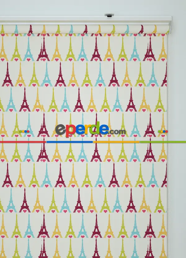 Renkli Eyfel Kulesi Desenli Baskılı Stor Perde